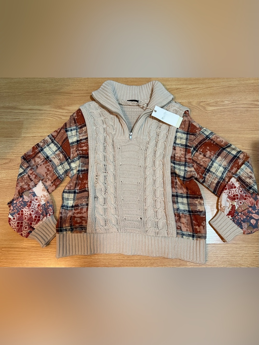 Miss Me “Mix Media Sweater” - Beige - Womens S - NWT